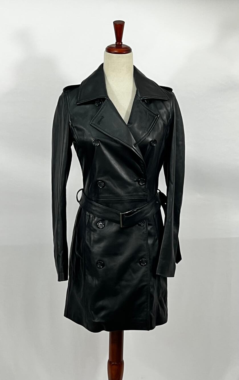 MYSKIN Sz 40 S XS Italian Black Leather Trench Coat Jacket Made in Italy